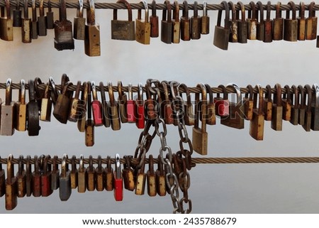 Numerous love locks on the bridge railings, a symbol of eternal love.
Bamberg, Bavaria, Germany
