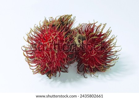 The rambutan fruits (hairy fruits) were photographed on white background. 
