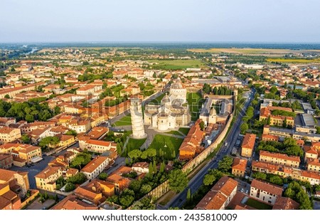 Pisa, Italy. Leaning Tower of Pisa. Panoramic view in the morning. Aerial view Royalty-Free Stock Photo #2435810009