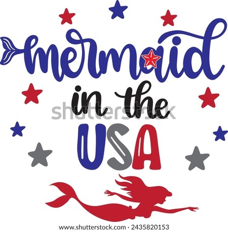 Mermaid in the USA, happy 4th of july, america patriotic, american flag vector illustration file