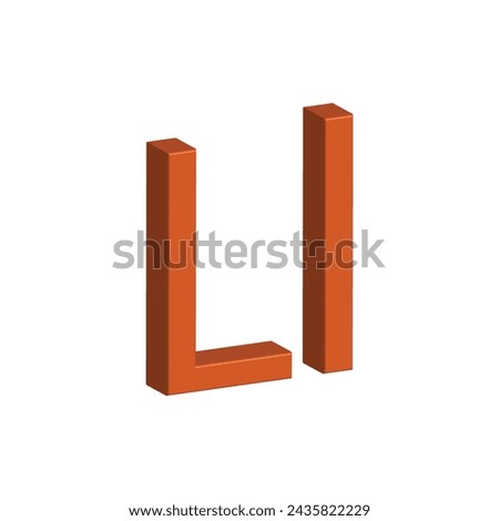 3D alphabet L in orange colour. Big letter L and small letter l isolated on white background. clip art illustration vector