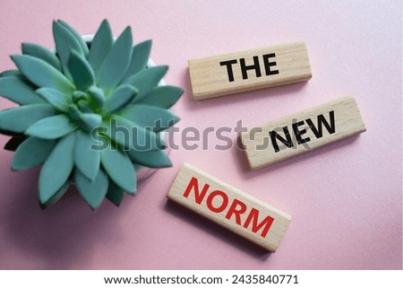 The new norm symbol. Concept words The new norm on wooden blocks. Beautiful pink background with succulent plant. Business and The new norm concept. Copy space. Royalty-Free Stock Photo #2435840771