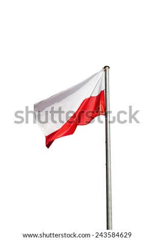 Poland flag in the wind isolated on white background.