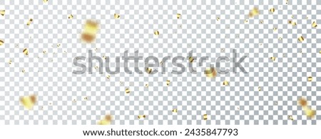 3D Party Gold Confetti on Transparent Background. Render Golden Confetti in Empty Space. Metal Firecracker Elements in Various Shapes. Party, Holyday, Surprise or Birthday Events. Vector Illustration Royalty-Free Stock Photo #2435847793
