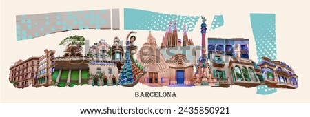 Contemporary art collage. Design in modern contemporary retro style about Barcelona in Spain