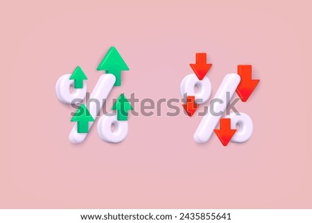 Percentage with arrow up and down. Percentage arrow with percent sign. Design concept for banking, credit, interest rate, finance and money sphere.3D Web Vector Illustrations. Royalty-Free Stock Photo #2435855641