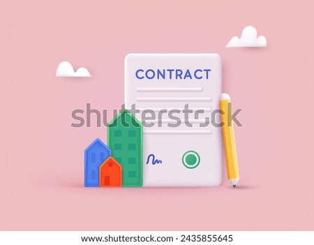 Mortgage Loan Illustration Concept. House loan, money investment to real estate. Property money investment contract. Buying Home. 3D Web Vector Illustrations. Royalty-Free Stock Photo #2435855645
