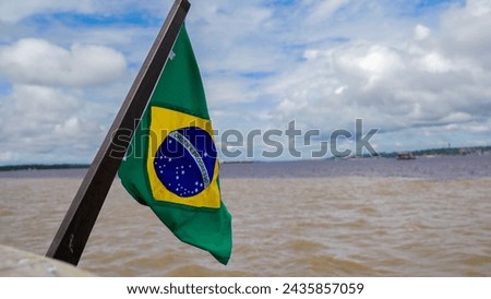 Brazil Flag Meeting of The Waters Manaus Amazon River Royalty-Free Stock Photo #2435857059