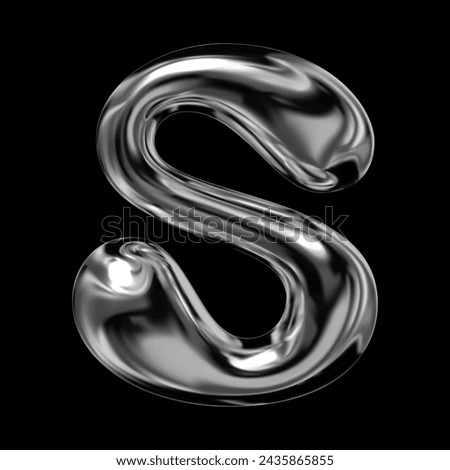 Shiny 3D chrome letter S, retro futuristic balloon bubble style , liquid metal effect with reflective gloss, isolated volumetric rendering, Y2K vector for modern design Royalty-Free Stock Photo #2435865855