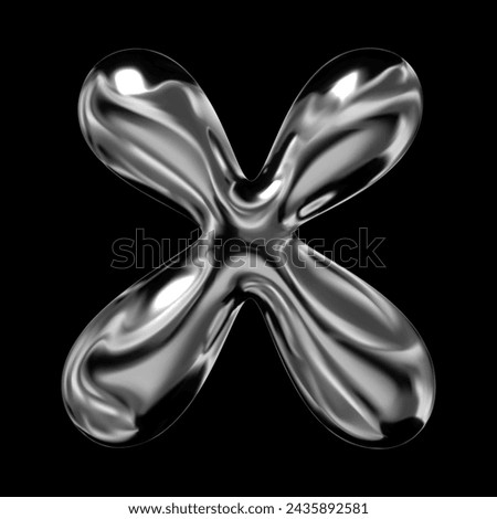 Shiny 3D chrome letter X, retro futuristic balloon bubble style , liquid metal effect with reflective gloss, isolated volumetric rendering, Y2K vector for modern design Royalty-Free Stock Photo #2435892581