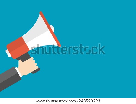 Flat design vector business illustration concept Digital marketing business man holding megaphone for website and promotion banners. Royalty-Free Stock Photo #243590293