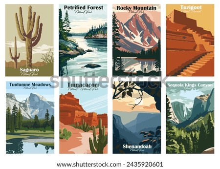 Nature's Splendor: From Rocky Mountain to Tuzigoot - Vintage National Parks and Monuments Poster Series Royalty-Free Stock Photo #2435920601