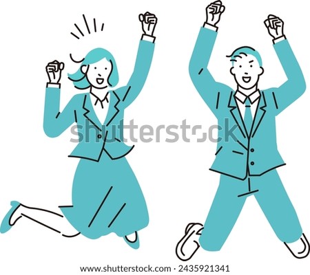 Business people and men jumping with guts pose - whole body - new graduates - people simple vector illustration material