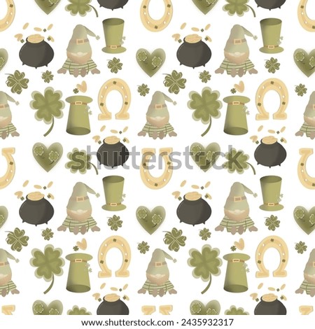 St Patrick day clipart bundle, Irish graphics digital art, Pot of gold Clip art, Hat, clover leaf, gold magnet, seamless pattern drawn illustration color Shamrock PNG, Rainbow Leprechaun