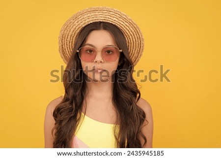 portrait of serious child in glasses. fashion accessory. fashion and beauty. summer party look