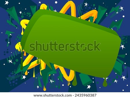 Yellow, Blue, and green Graffiti speech bubble. Abstract modern Messaging sign street art decoration, Discussion icon performed in urban painting style.