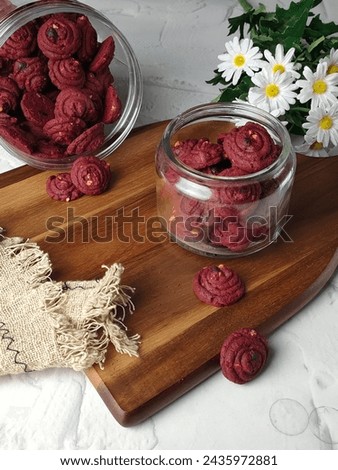 close up a local food as know red velvet cookies selected.