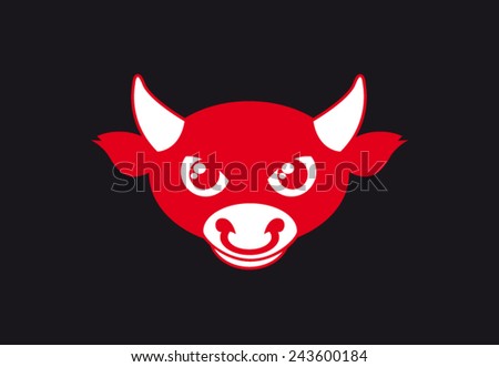 Tough red baby bull cartoon head with nose ring