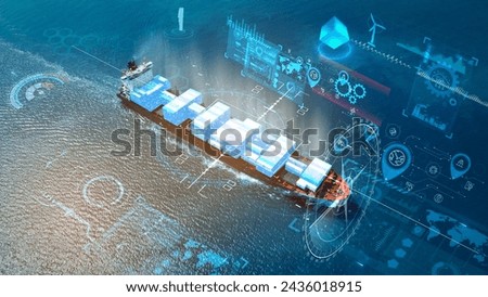 AI technology. Global Logistics international delivery concept, World map logistic and supply chain network distribution container Ship running for export import to customs cean concept isometric