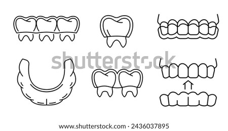 Orthodontic silicone trainer. Invisible braces aligner, retainer. Medical icon, linear pictogram, sign. Editable vector illustration in thin outline style isolated on a white background. Royalty-Free Stock Photo #2436037895