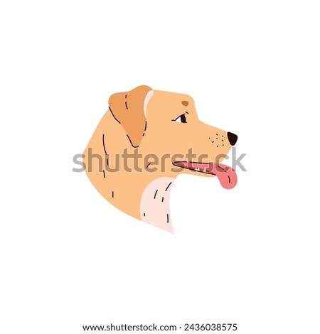 Profile of a Golden Labrador Retriever with his mouth open and his tongue hanging out. Flat vector dog head design for icons, logos or pet illustrations. Royalty-Free Stock Photo #2436038575