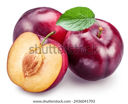 Ripe chinese plum or japanese plum on white background. Clipping path.