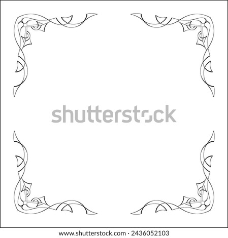 Elegant black and white ornamental frame, decorative border, corners for greeting cards, banners, business cards, invitations, menus. Isolated vector illustration.