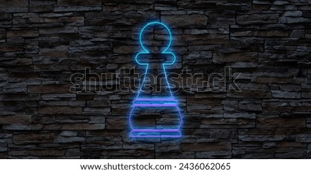 Neon chessmen pawn icon. Glowing neon pawn sign, outline chess piece, silhouette in vivid colors. Online chess game, strategy tactics on chessboard, checkmate. Vector icon set, sign, pictogram.