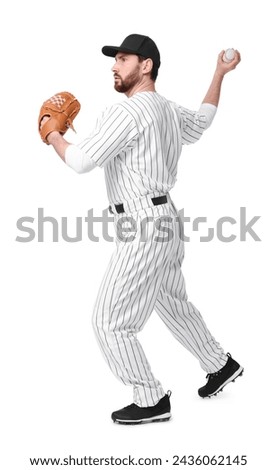 Baseball player throwing ball on white background