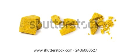 Stock Cube Isolated, Vegetable Stock Concentrat, Broth Cubes, Bouillon Cube, Instant Spice Soup Ingredient in Wrapper on White Background Top View