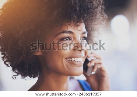 Woman, phone call and app for networking outdoors, internet and online for communication in city. Female person, happy and internet for contact, connection and conversation on weekend trip to Brazil