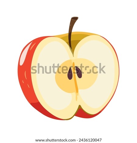 Half red juicy apple Isolated illustration on white background. Vector