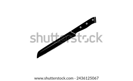 Steel Serrated Knife, black isolated silhouette Royalty-Free Stock Photo #2436125067