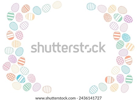 Painted Easter eggs frame, border with copy space on transparent. Line art style design, isolated vector. Easter holiday clip art, seasonal card, banner, poster, element, background