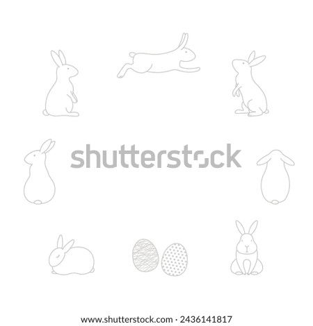 Easter bunnies, painted eggs circular frame with copy space on transparent. Line art style design, isolated vector. Easter holiday clip art, seasonal card, banner, poster, element