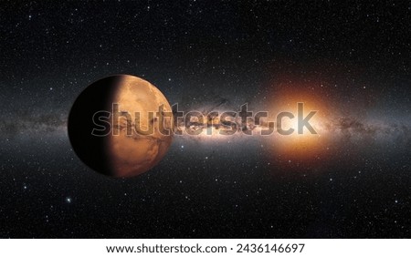 View of Mars from outer space with millions of stars around it Milky Way galaxy in the background "Elements of this image furnished by NASA"