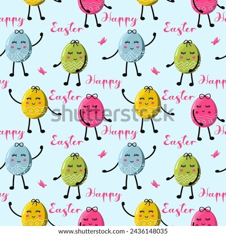 Vector illustration of happy Easter pattern, sstkEaster, eggs, eyes, bows