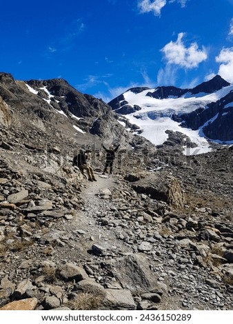 taking a picture near the end of the trail with the Vinciguerra glacier for background