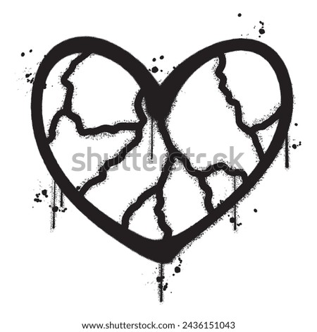 Vector graffiti spray paint broken heart isolated vector illustration