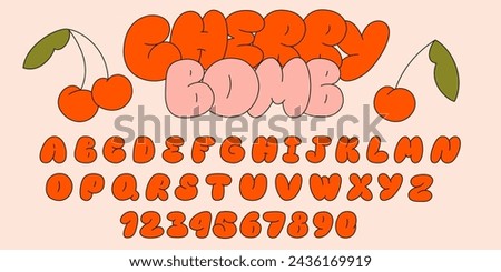 Inflated ballon alphabet letters and numbers, plump font design. Modern hand drawn vector illustration. Trendy English type. Royalty-Free Stock Photo #2436169919