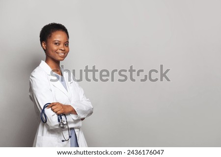 Professional doctor woman medical worker in lab coat on white background