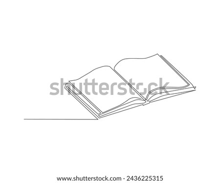 Continuous Line Drawing Of Open Book. One Line Of Book Have Been Open. Books Continuous Line Art. Editable Outline.