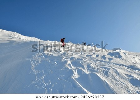 Mt Yotei ski touring ascent on sunny winter day Hokkaido Japan. High quality photo