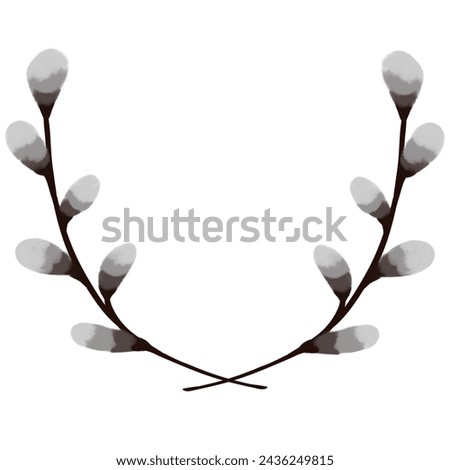 Branches of willow illustration, twig of pussy-willow wreath