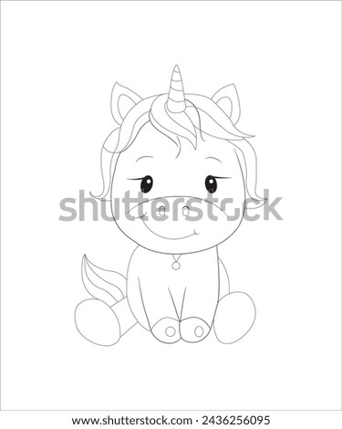 Vector illustration of kids alphabet coloring book page with outlined clip art to color. Letter U for Unicorn