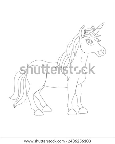 Vector illustration of kids alphabet coloring book page with outlined clip art to color. Letter U for Unicorn
