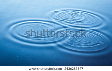 Round droplets of water over circles on the lake. Water drop, whirl and splash.Phone and laptop wallpaper. Close Up water rings affect the surface. 