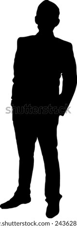 Business silhouette featuring a person with a bear, standing confidently in a stylish suit and tie, embodying a modern and fashionable professional icon