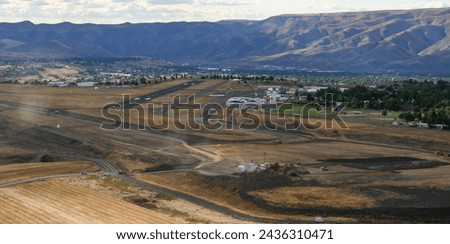 aerial photo of the runway approaching the lewiston idaho airport from the south