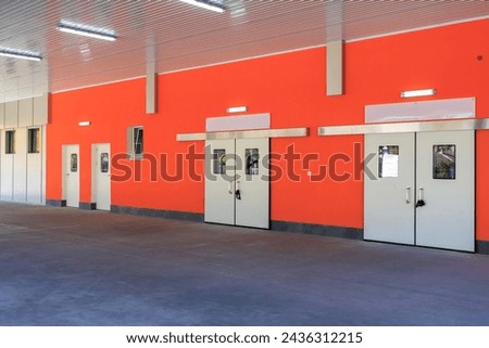 Doors of an emergency room in a hospital. Background with selective focus and copy space for text